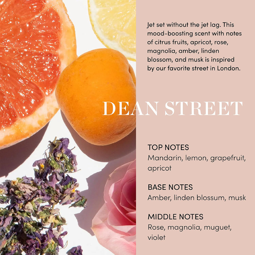 OUAI Dean Street scent appears as citrus floral notes on skin.