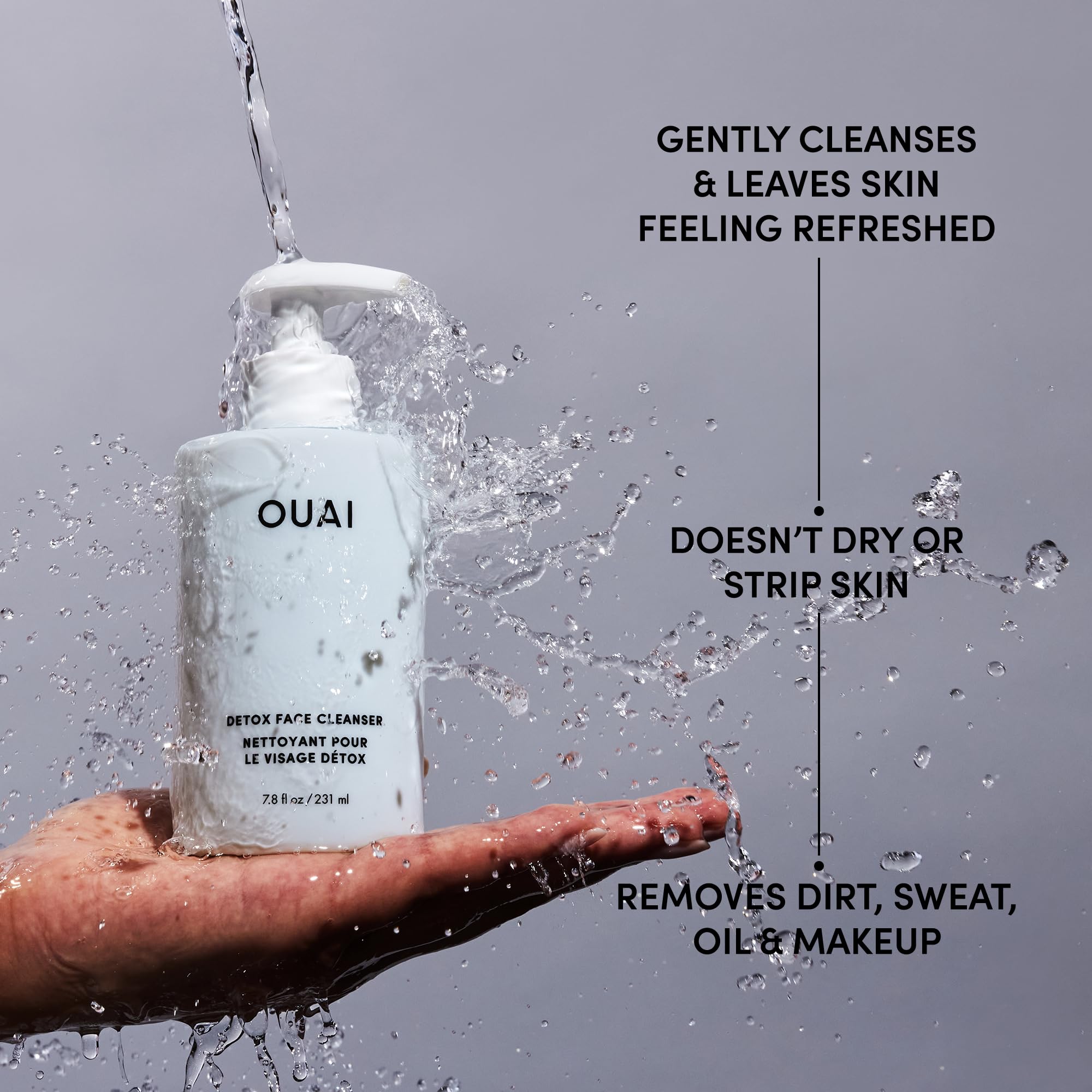 OUAI Detox foamy lather demonstrates gentle daily cleanse