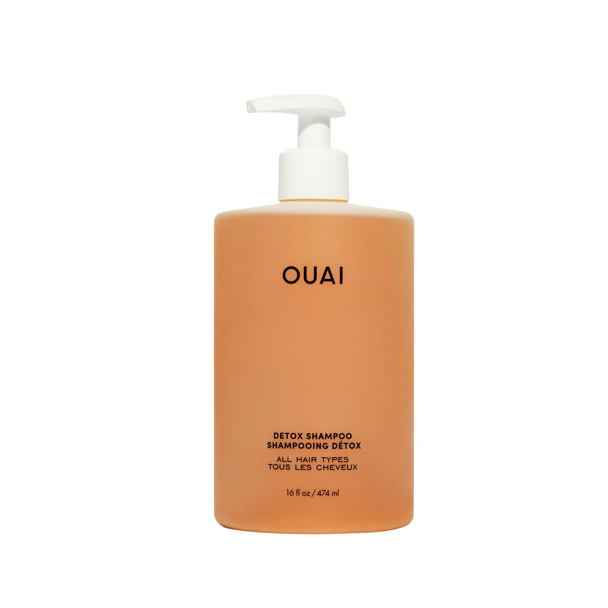 OUAI Detox Shampoo bottle front signals a clarifying wash for buildup and shine.