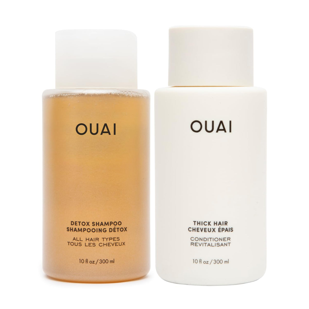 OUAI Detox Shampoo bottle front shows clarifying formula for buildup-free hair