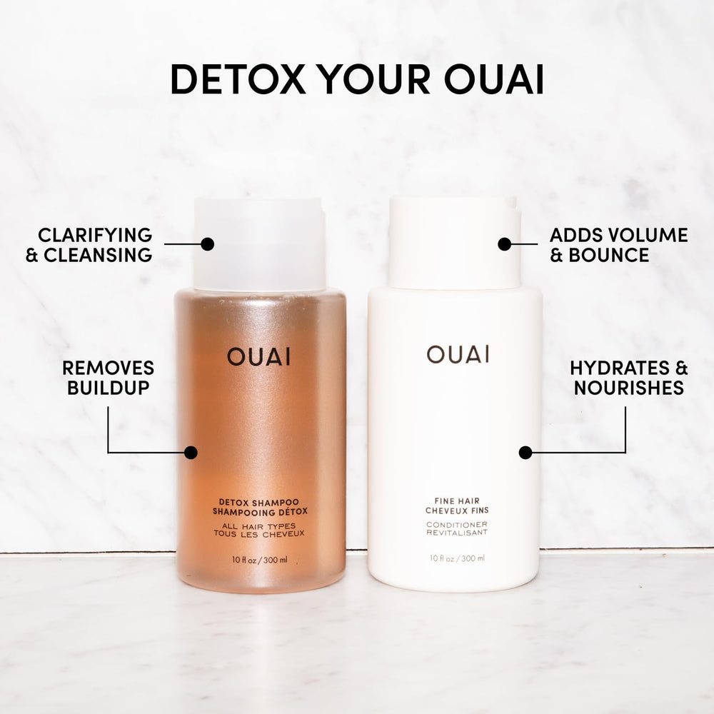OUAI Detox Shampoo ingredients closeup highlighting purifying properties for clean scalp.