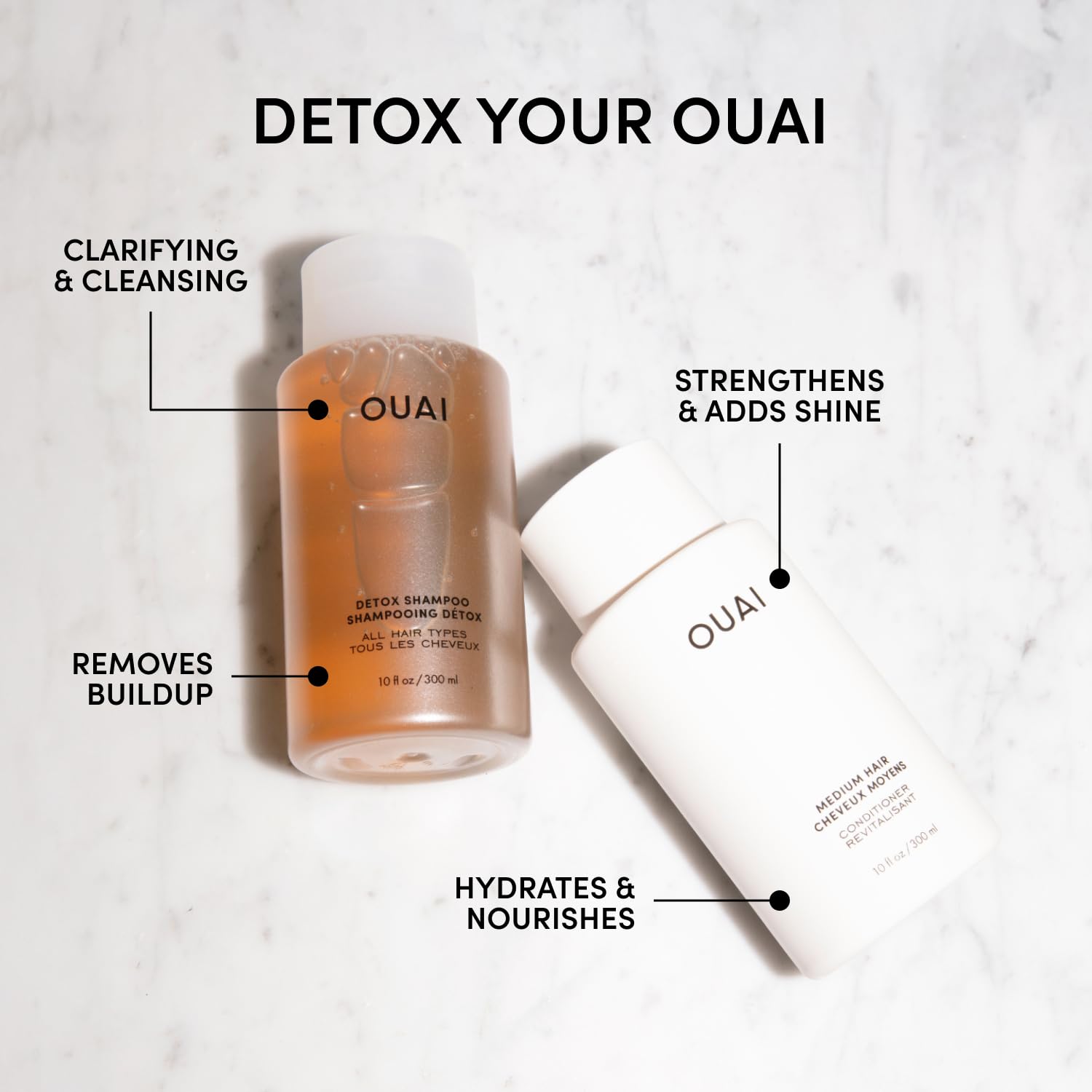 OUAI Detox Shampoo pour – refreshing lather targets dirt and oil buildup