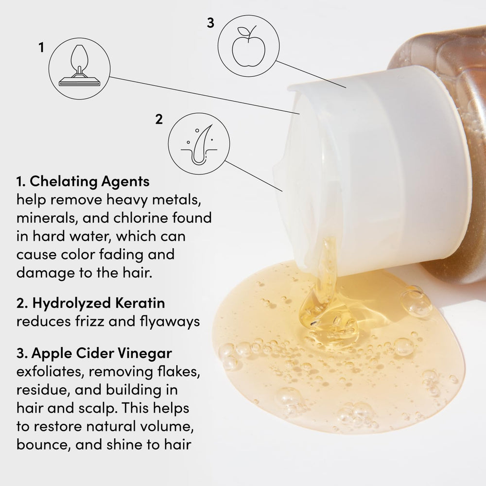 OUAI Detox Shampoo Refill ingredients featuring apple cider vinegar for scalp exfoliation