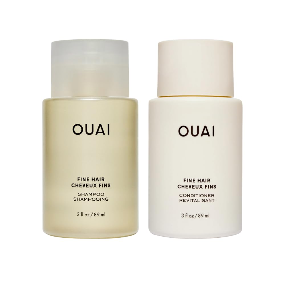 OUAI Fine Shampoo bottle boosts volume for fine hair.