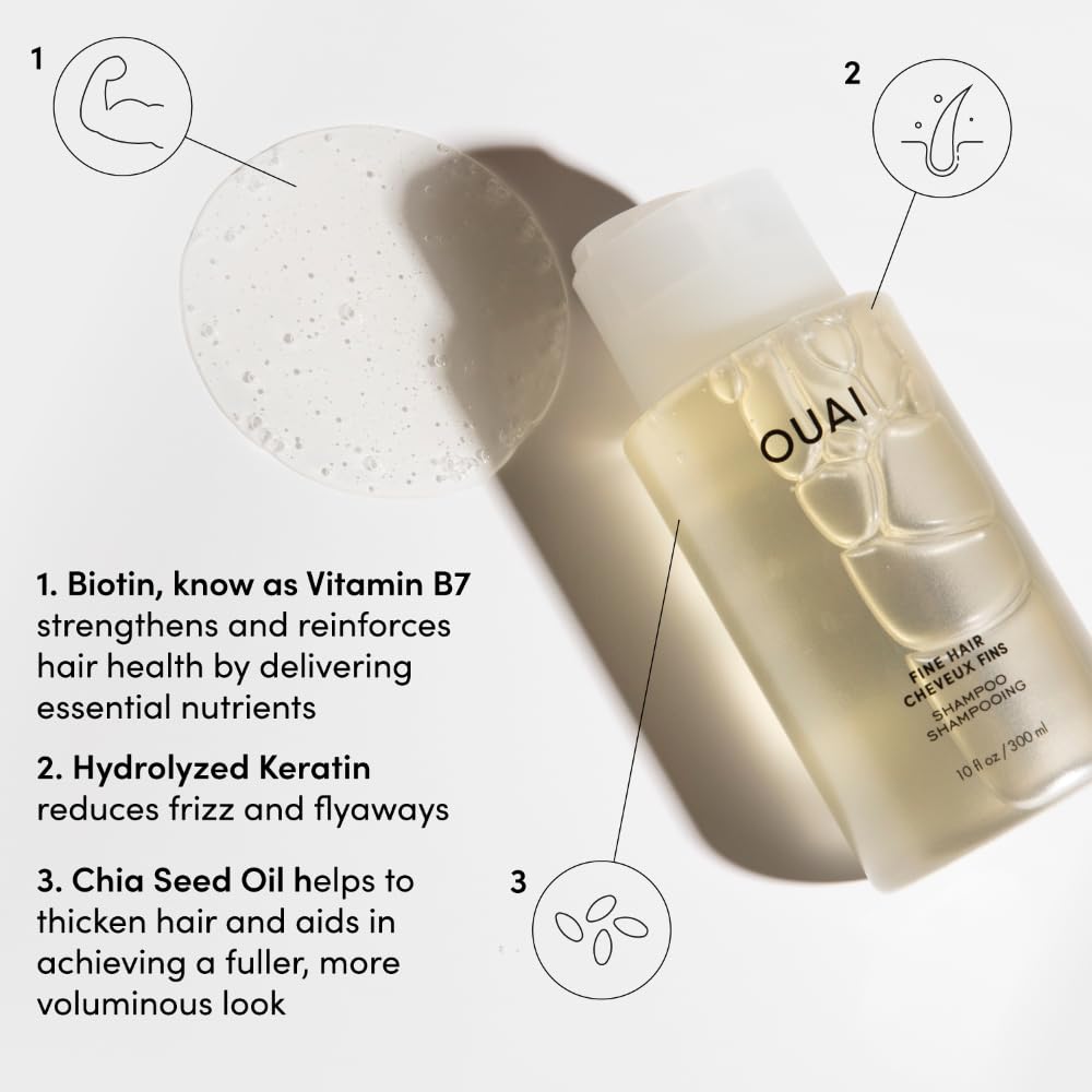 OUAI Fine Shampoo roots lift hair with added bounce.