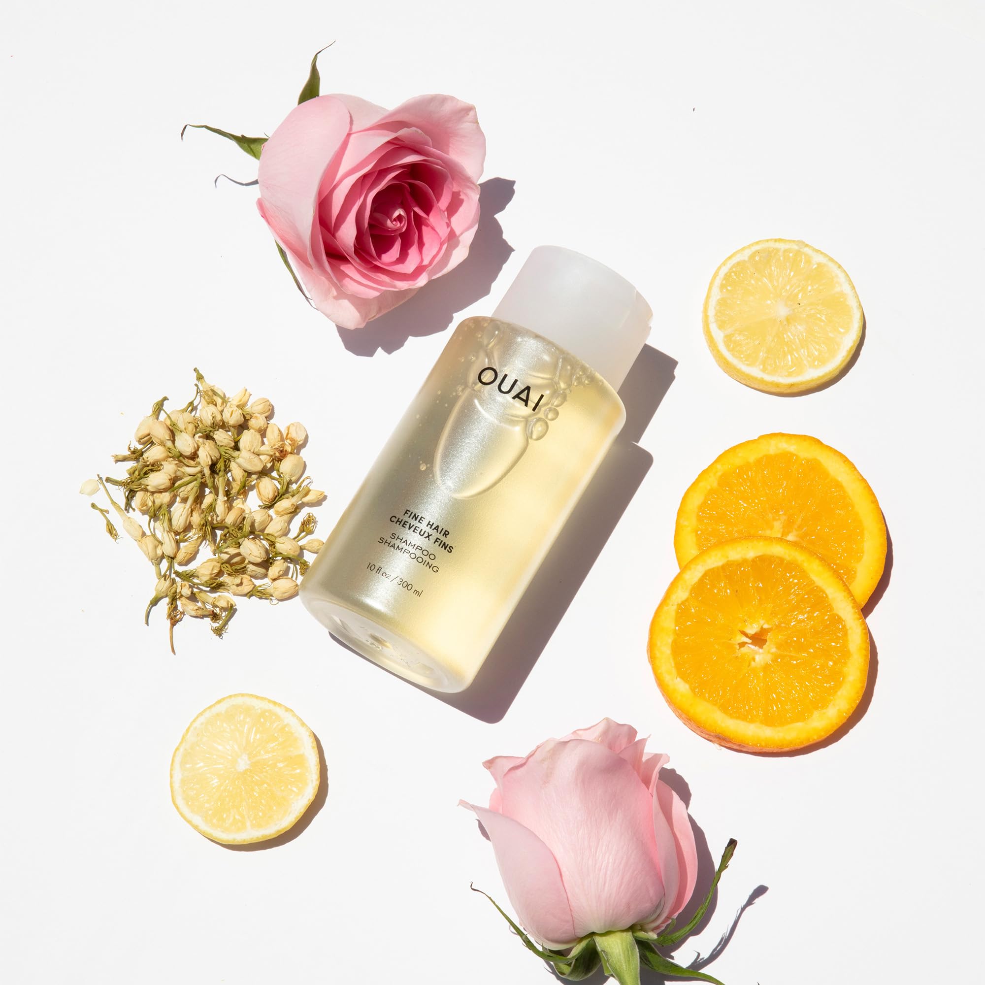 OUAI Fine Shampoo color-safe formula label on bottle