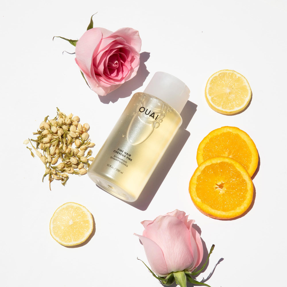 OUAI Fine Shampoo color-safe formula label on bottle