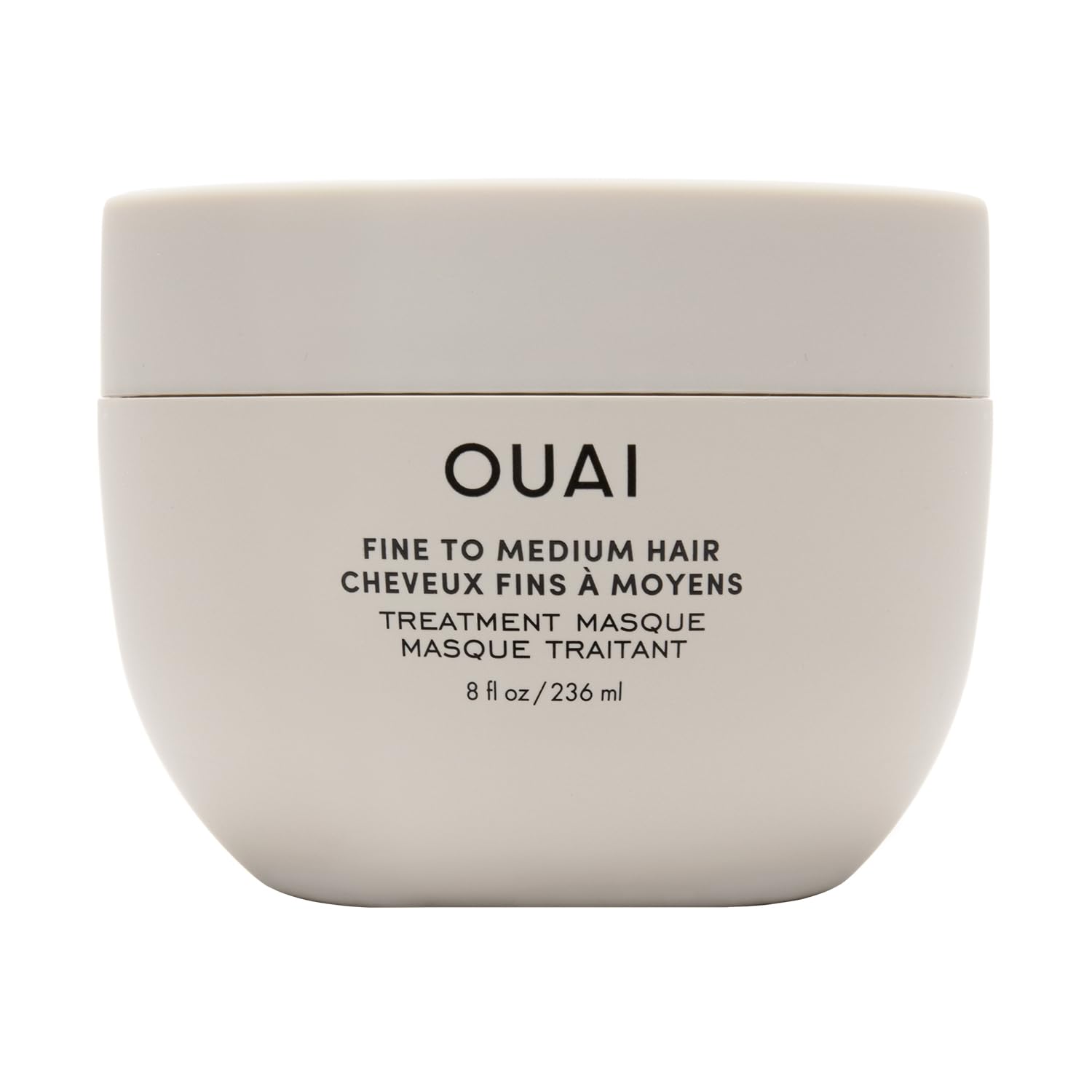 OUAI Fine to Medium Hair Masque packaging highlights hydrating formula for smoother strands.