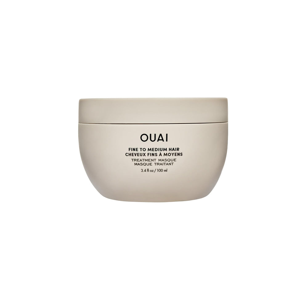 OUAI Fine to Medium Hair Treatment Masque packaging signals premium at-home care.