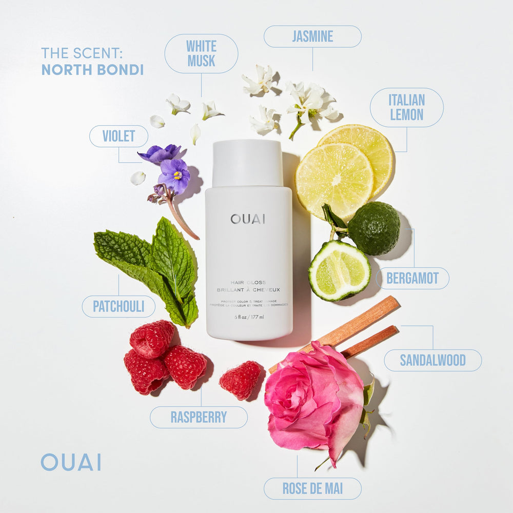 OUAI Hair Gloss curly-coily routine example as an add-on glow.