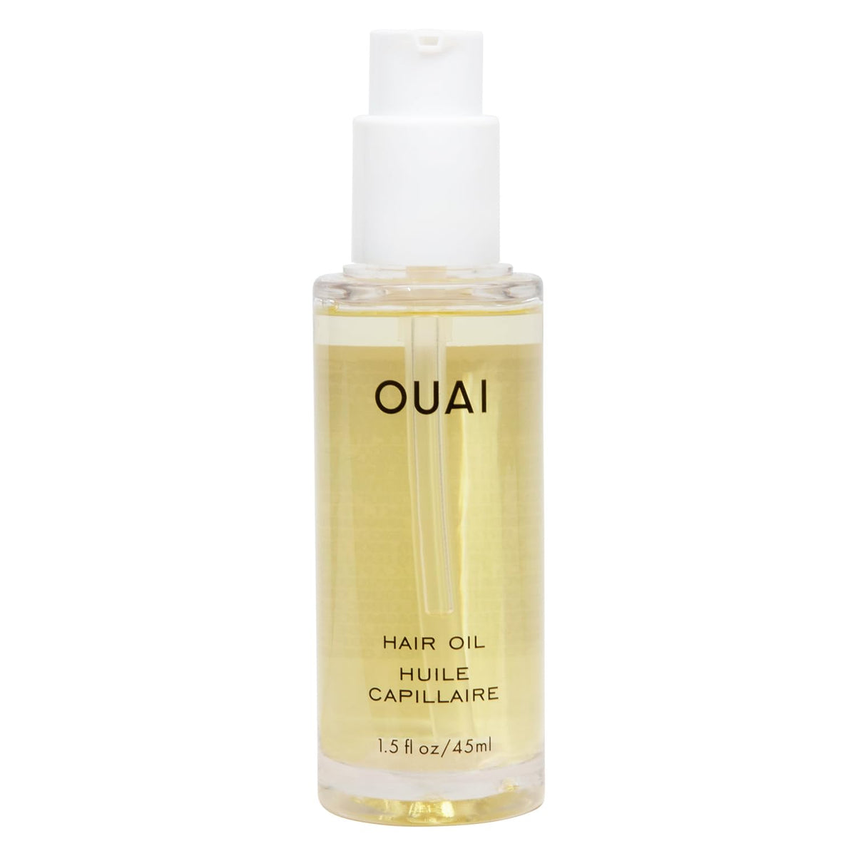 OUAI Hair Oil bottle with gloss finish promotes smooth, shiny hair.