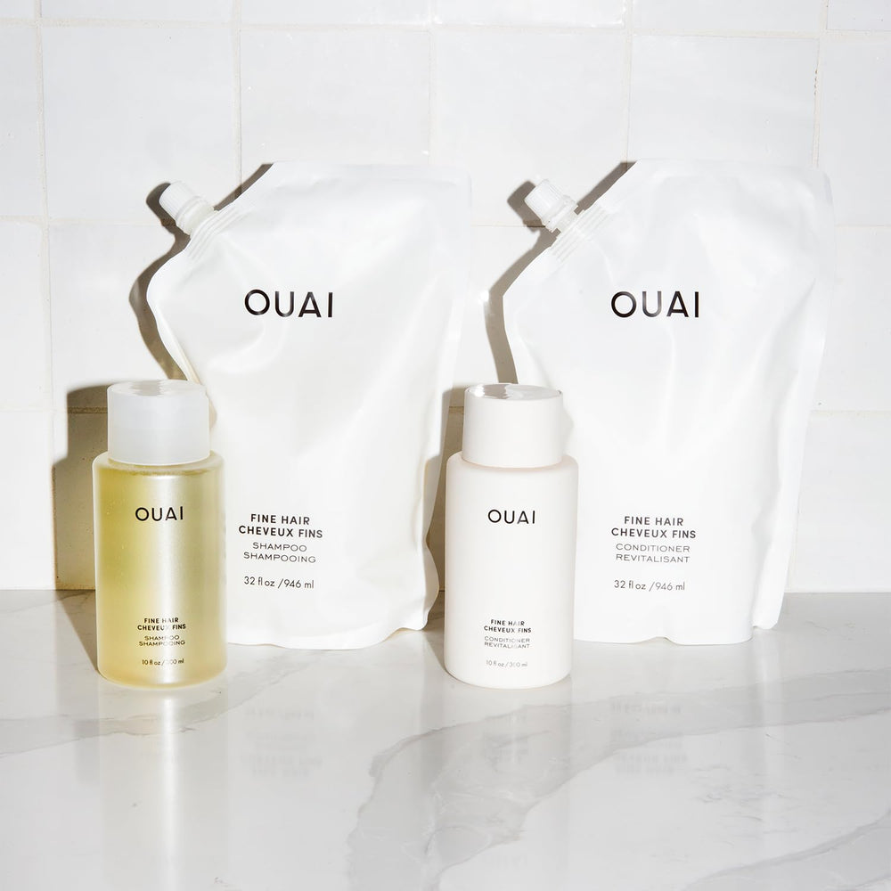 OUAI hair soft-bounce visual suggesting fuller, lively styling