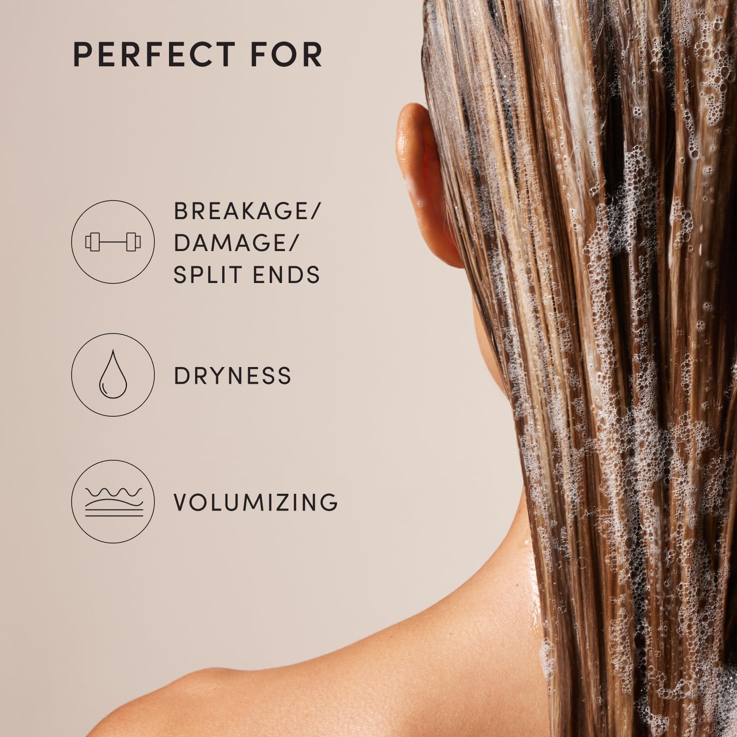 OUAI hair strands close-up emphasizing bounce and shine