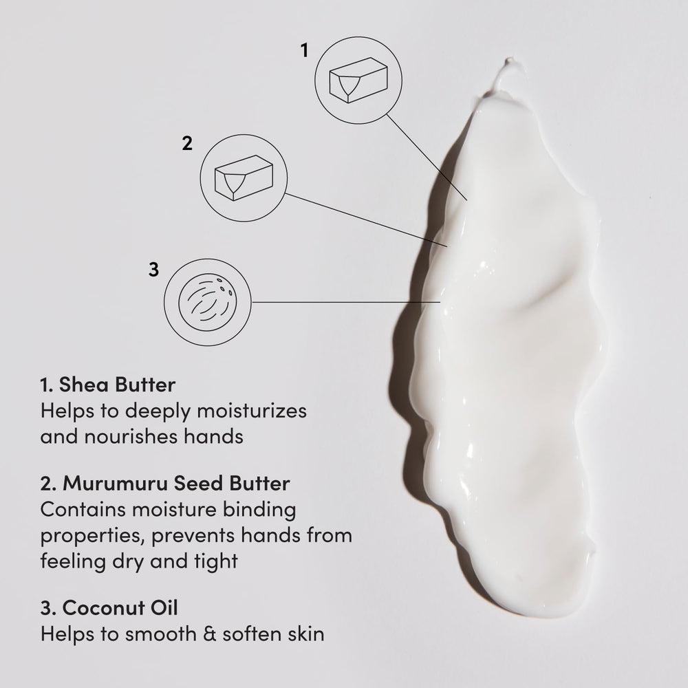 OUAI Hand Cream shea butter closeup indicating deep moisturization for soft hands