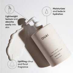 OUAI hand lotion avocado oil hydrates dry skin with lasting moisture.