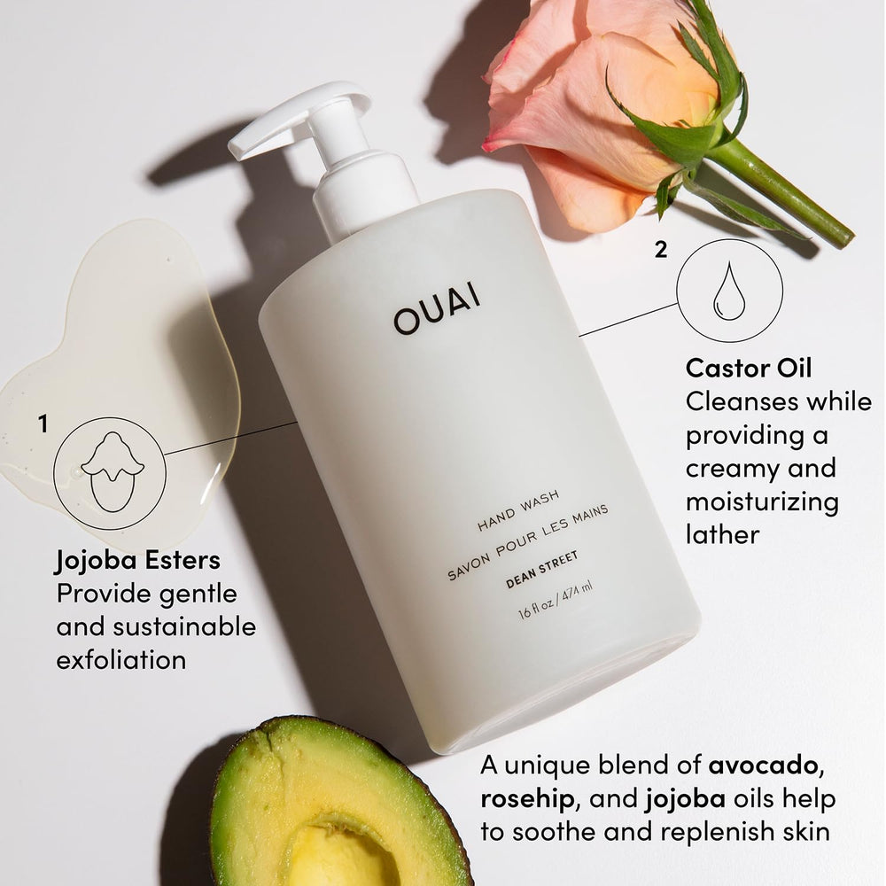OUAI Hand Wash avocado and rosehip oils hydrate while cleansing.
