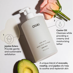 OUAI Hand Wash Dean Street bottle detail reveals moisturizing base for daily cleansing.