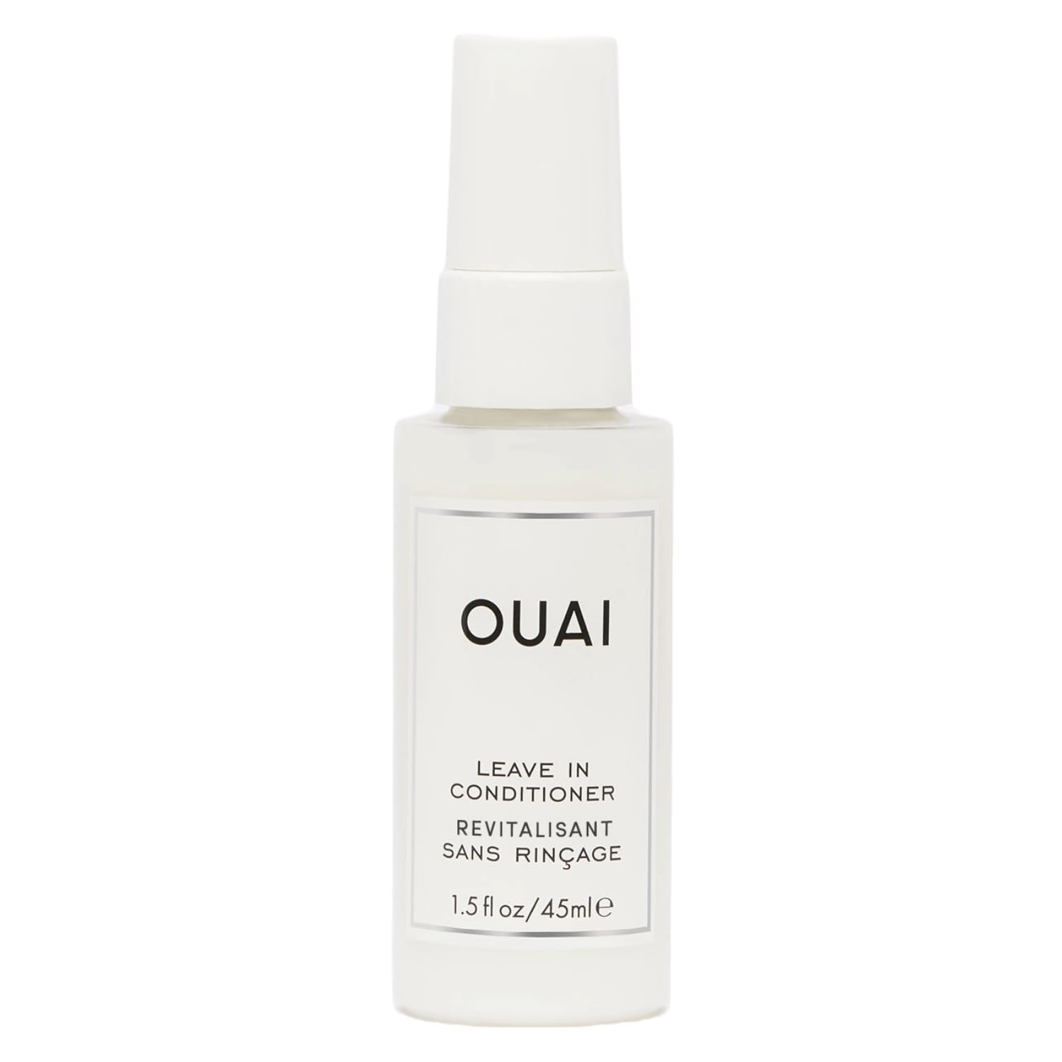 OUAI leave-in conditioner bottle demonstrating heat protection for styling sessions
