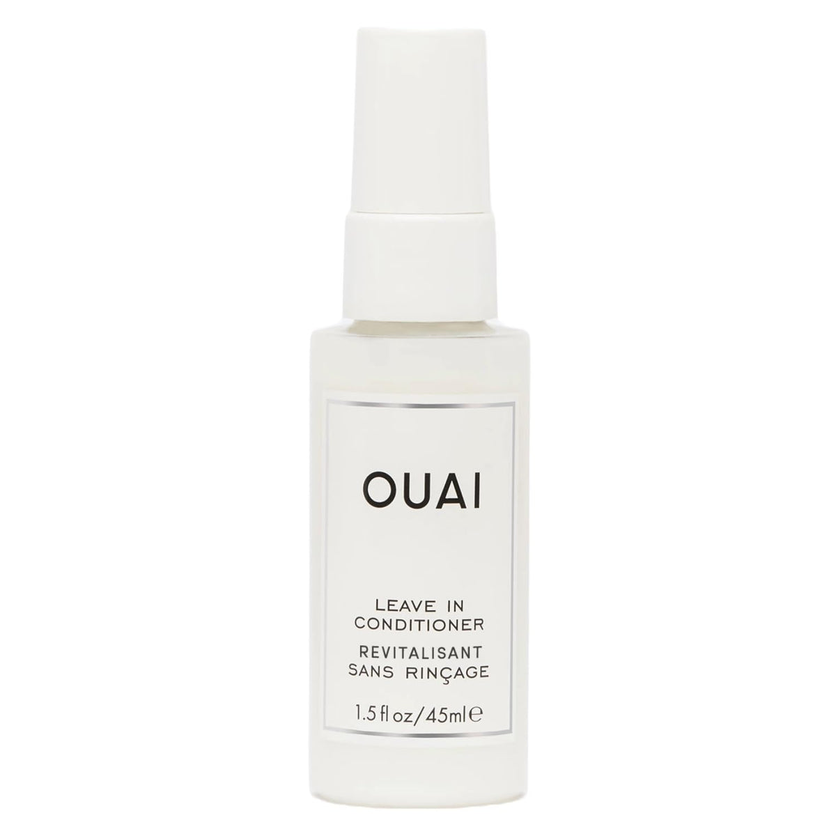 OUAI leave-in conditioner bottle demonstrating heat protection for styling sessions