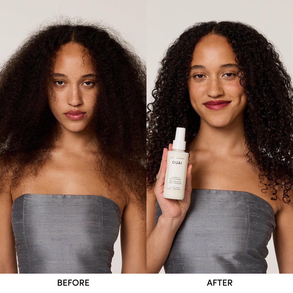 OUAI Leave-In Conditioner smoothends close-up showing slip and frizz control