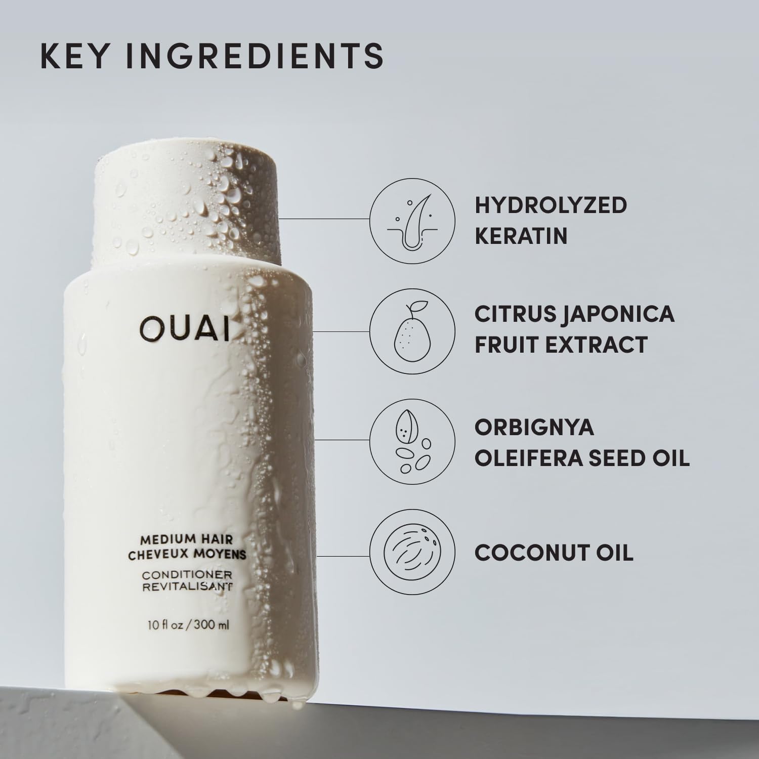 OUAI acondicionador con keratina hidrolizada para controlar frizz y suavidad