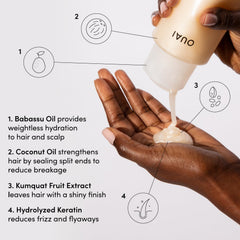 OUAI Medium Shampoo close-up shows keratin for frizz control