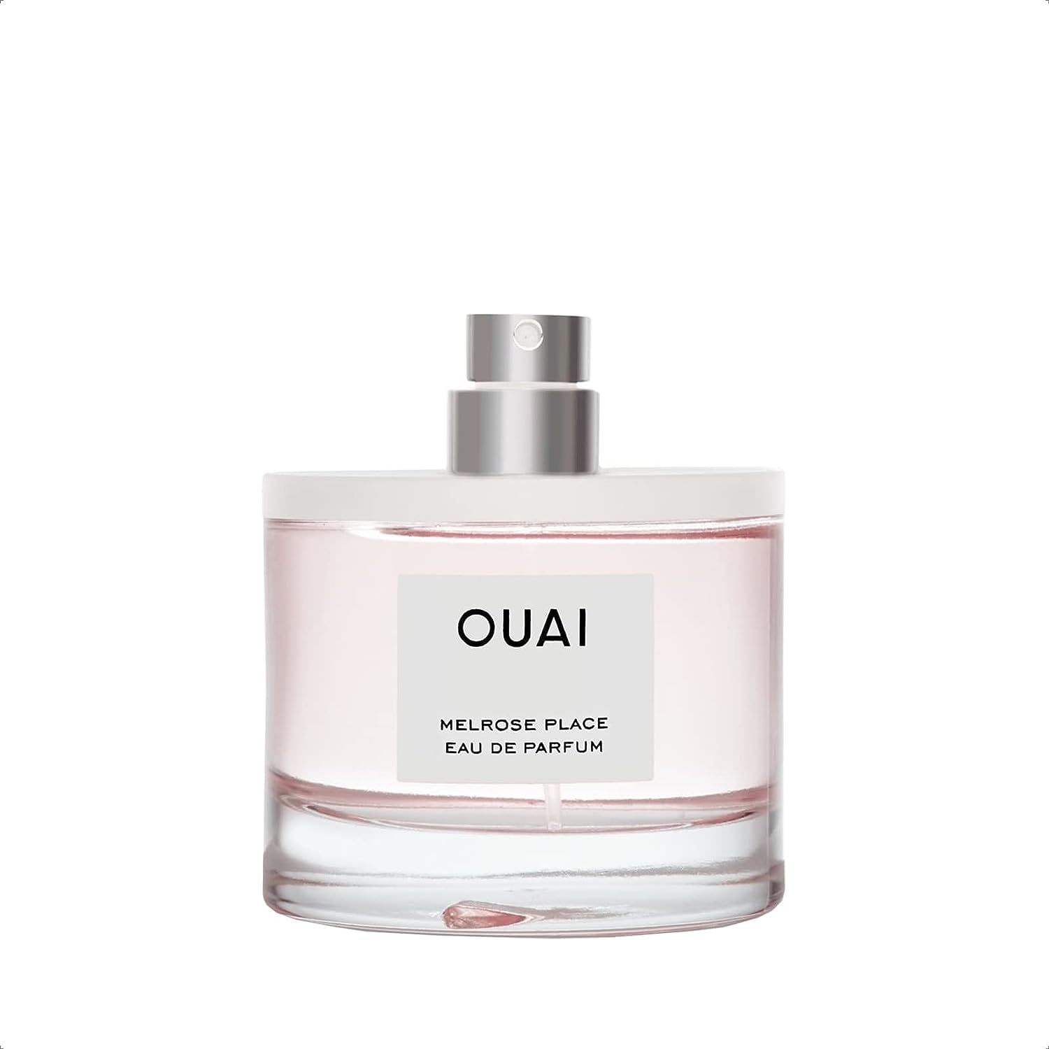 OUAI Melrose Place notes closeup highlights champagne and rose in a refined bouquet.