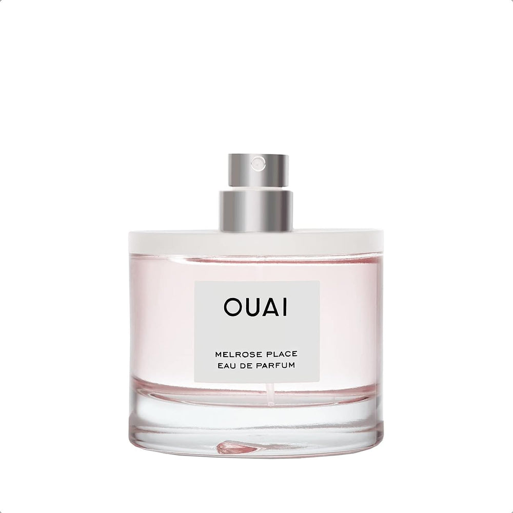 OUAI Melrose Place notes closeup highlights champagne and rose in a refined bouquet.