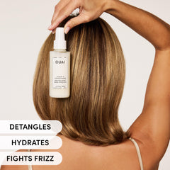 OUAI hydration spray bottle emphasizes moisture-rich formula for smooth hair