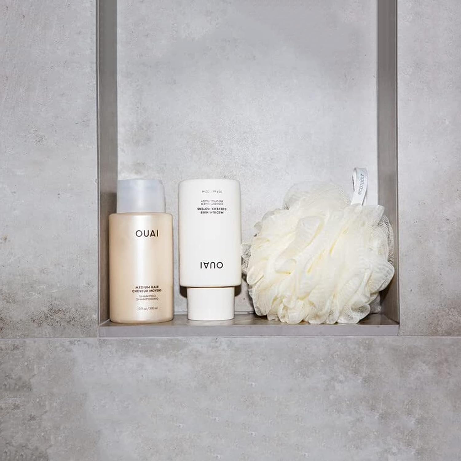 OUAI packaging on shelf communicates paraben and phthalate-free messaging