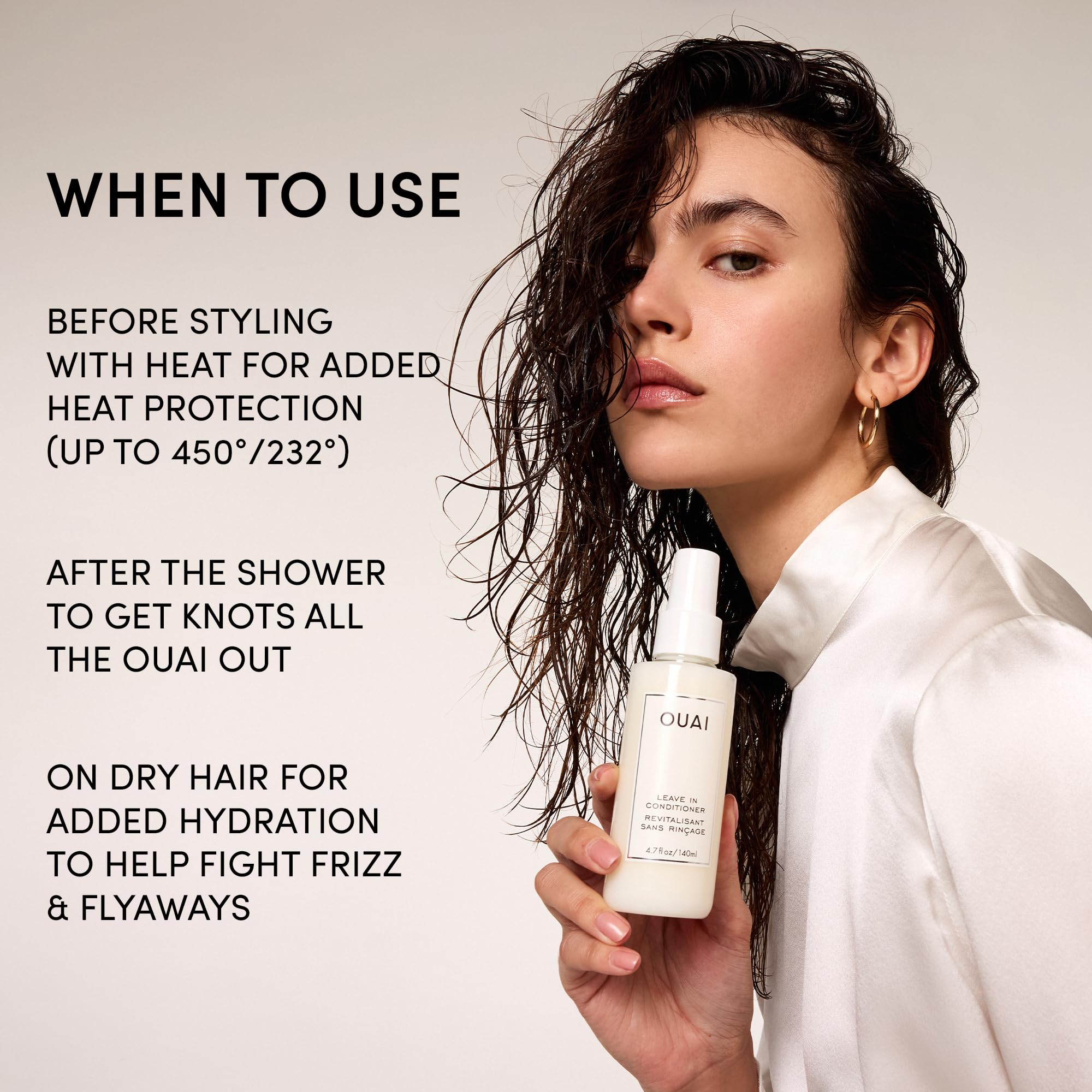OUAI pre-heat styling primer bottle provides heat shield