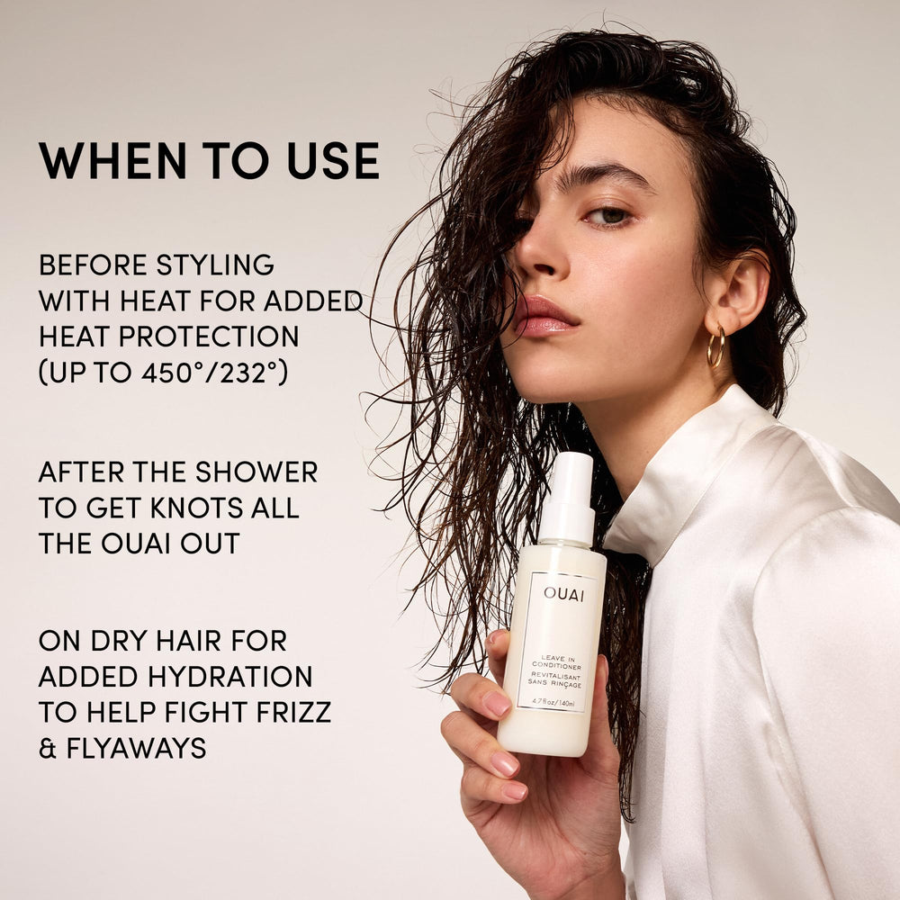 OUAI pre-heat styling primer bottle provides heat shield