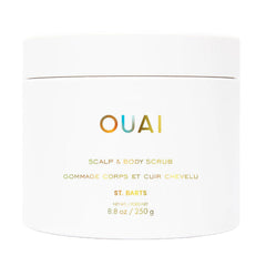 OUAI Scalp & Body Scrub bottle shows dual-action exfoliation for scalp and skin.