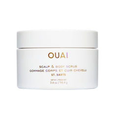 OUAI Scalp & Body Scrub St. Barts bottle—travel-friendly exfoliation for scalp and skin.