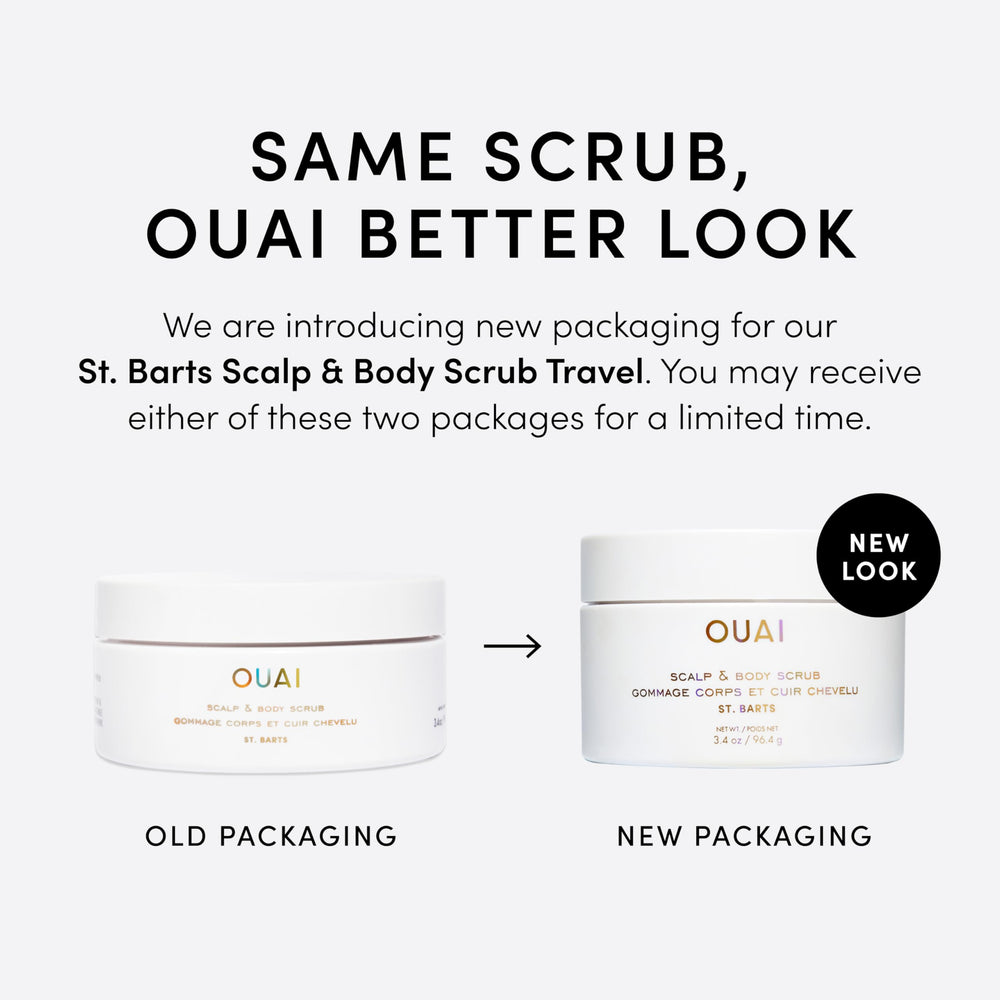 OUAI scalp exfoliation action shows sugar scrub lifting buildup for a fresh scalp.
