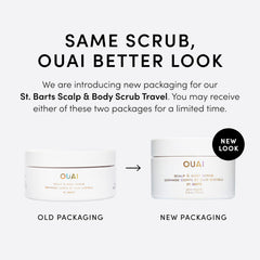 OUAI scalp exfoliation action shows sugar scrub lifting buildup for a fresh scalp.
