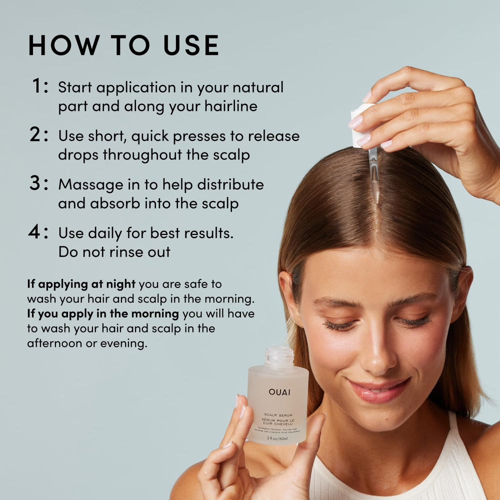 OUAI Scalp Serum hyaluronic acid illustration highlights hydration boost