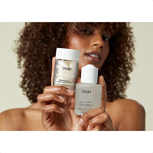 OUAI Scalp Serum texture close-up shows lightweight oil for scalp comfort