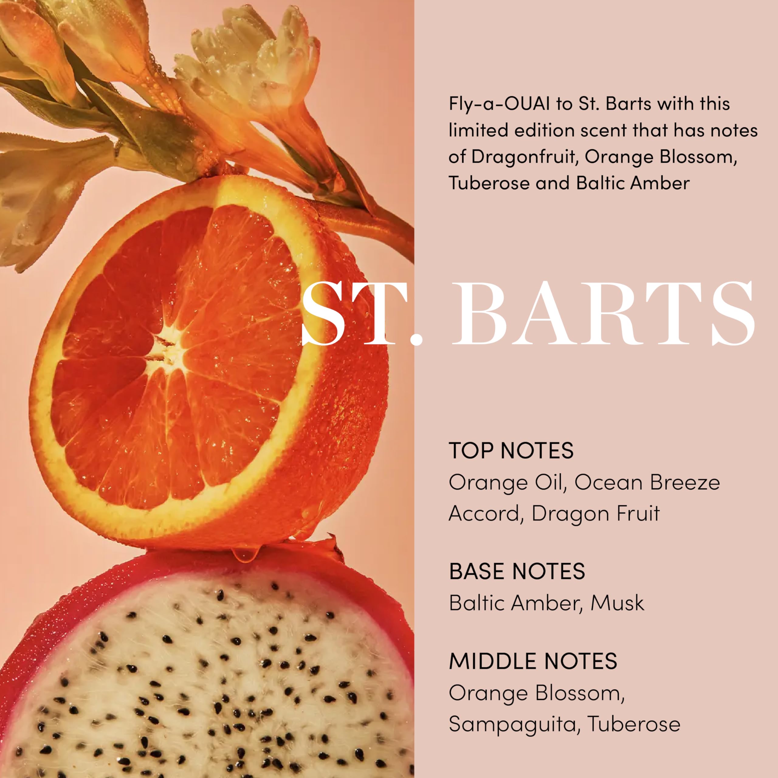 OUAI St. Barts in shower steam evokes spa-like ritual.