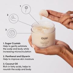 OUAI sugar crystals closeup illustrating gentle exfoliation