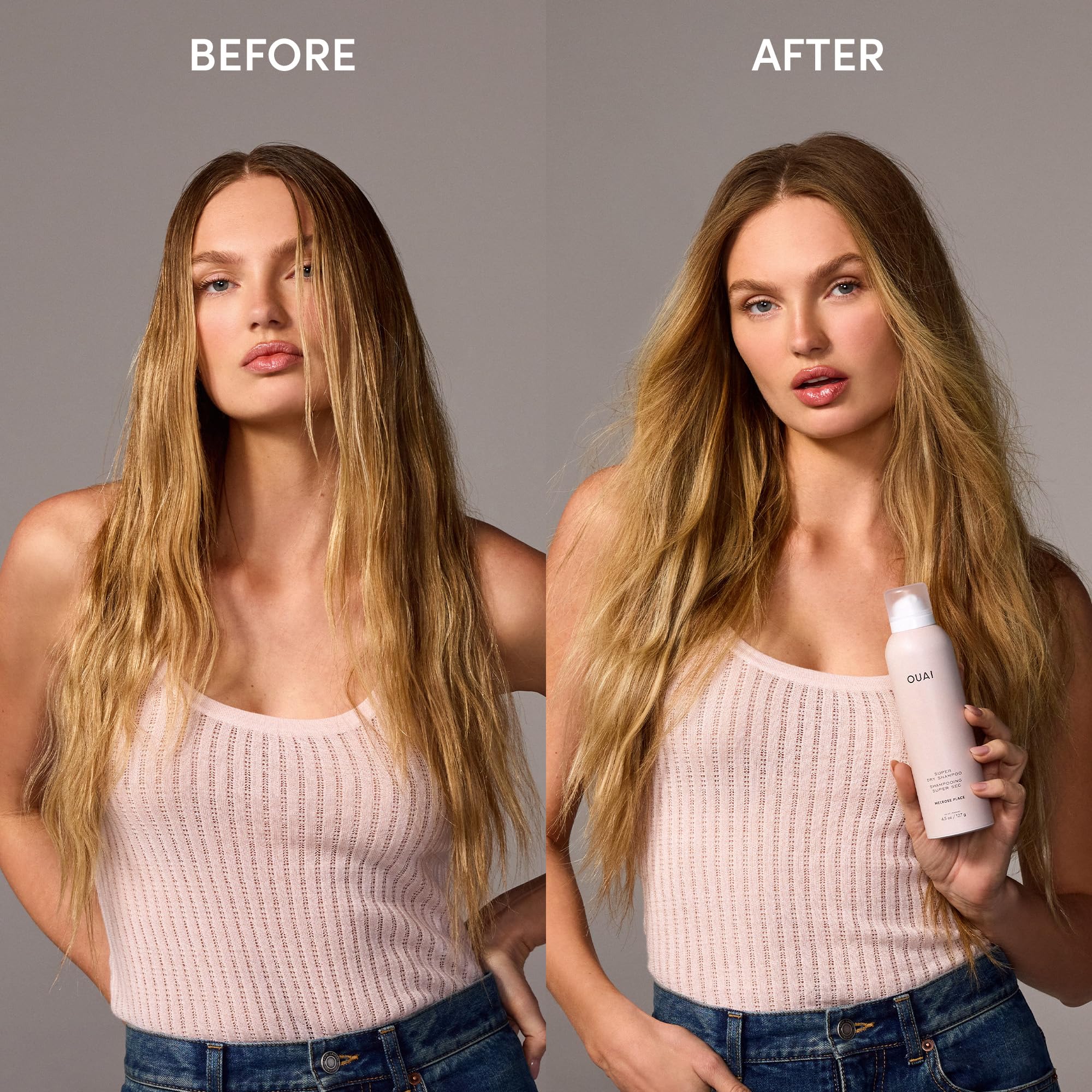 OUAI Super Dry Shampoo being applied to hair for quick refresh