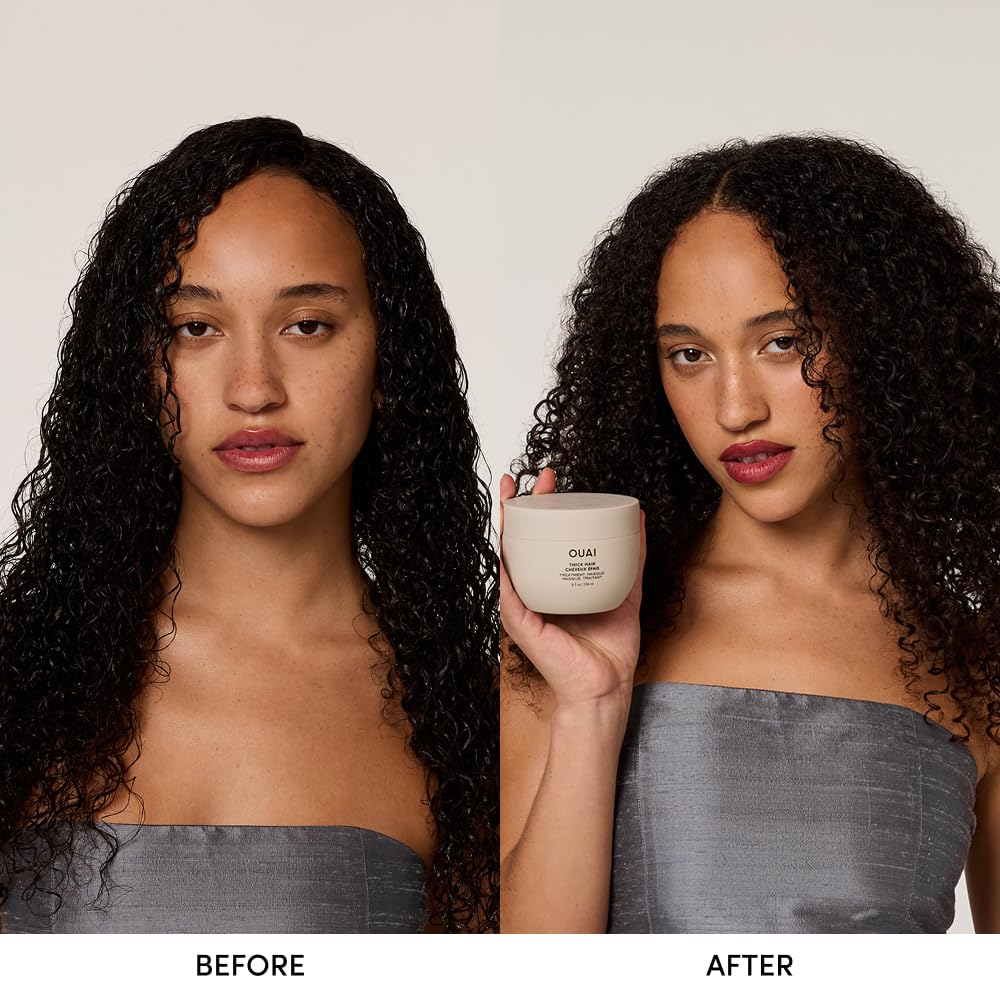 OUAI Thick Hair Mask jar closeup highlighting rich conditioning texture