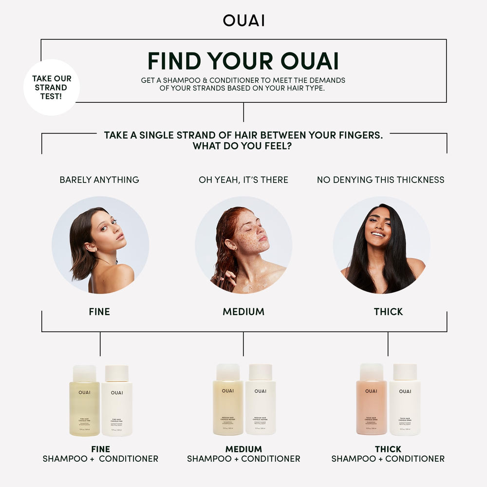 OUAI Thick Shampoo before-and-after frizz transformation.