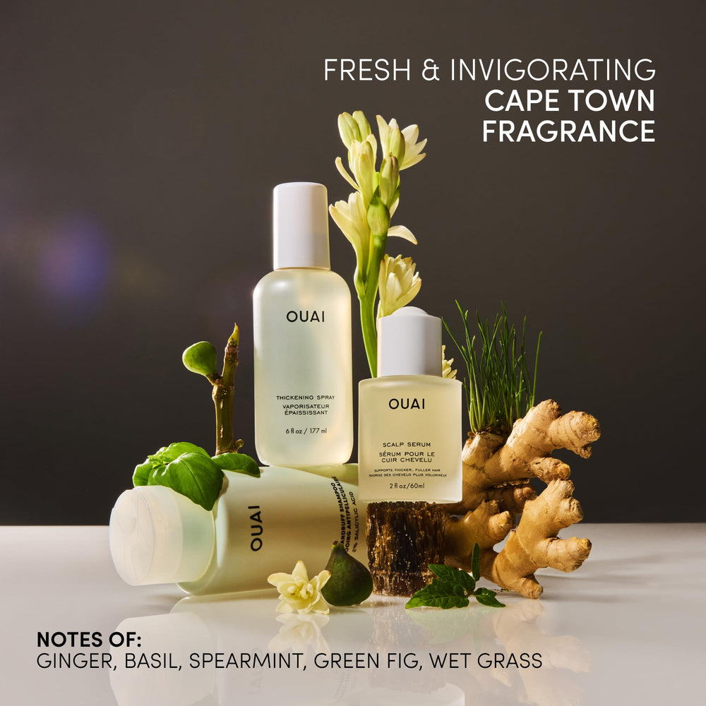 OUAI Thickening Spray with amaranth peptide nourishes strands while boosting body.