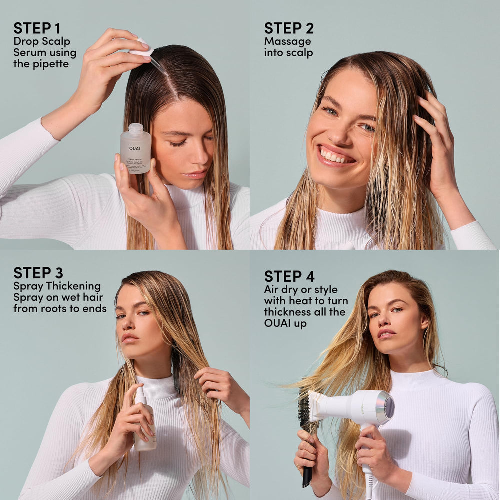 OUAI Thickening Spray daily-use-friendly formula supports long-lasting volume throughout the day.