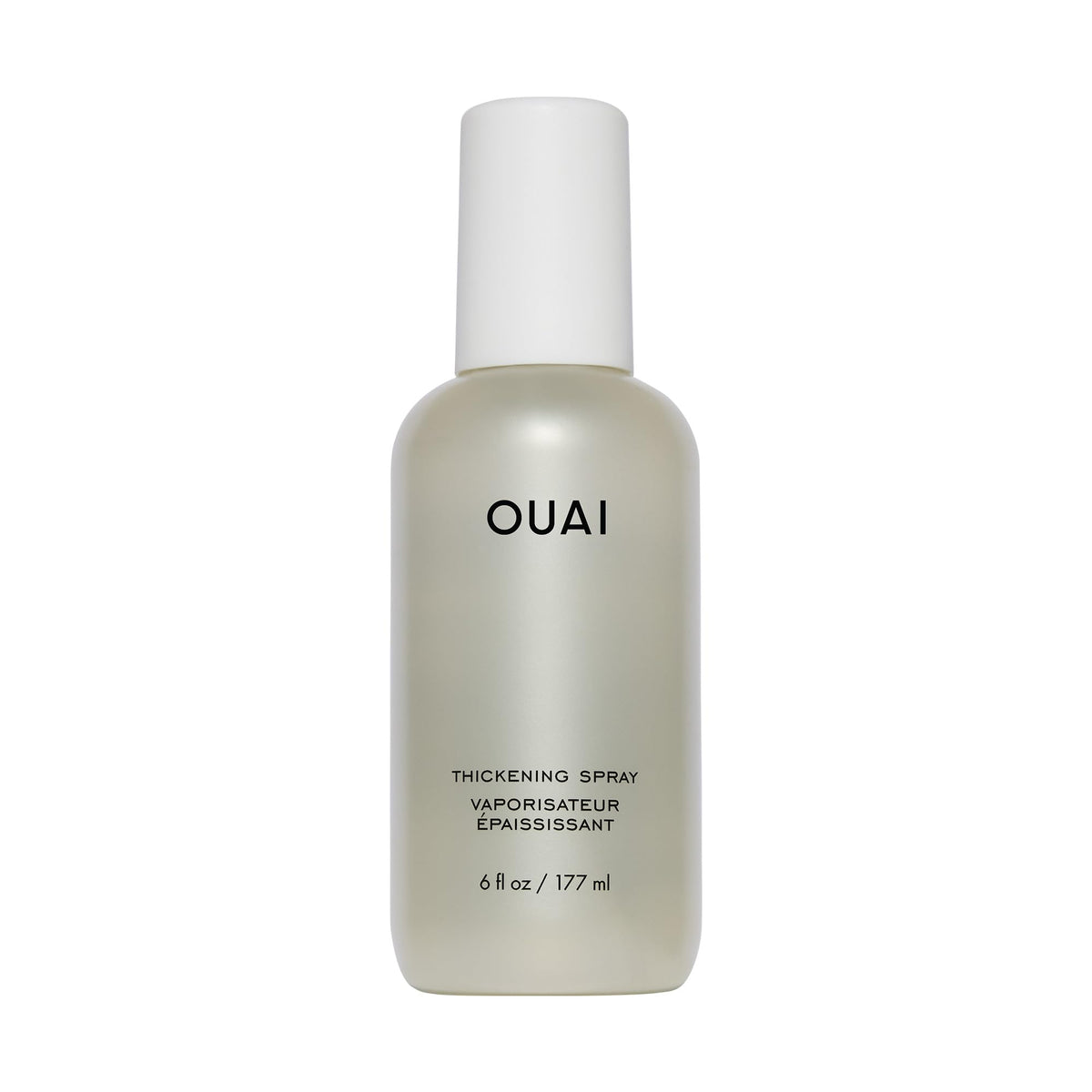 OUAI Thickening Spray damp hair application shows instant root lift for fuller results.