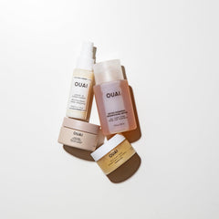 OUAI travel kit thick hair mask jar for smoother, stronger hair after treatment.