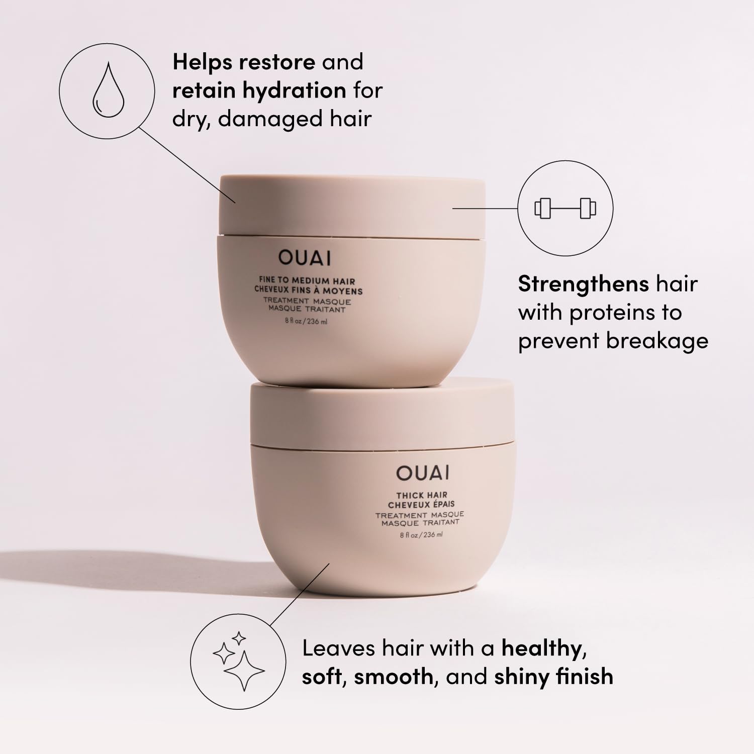 OUAI Travel Kit travel bottles lined up for on-the-go routine