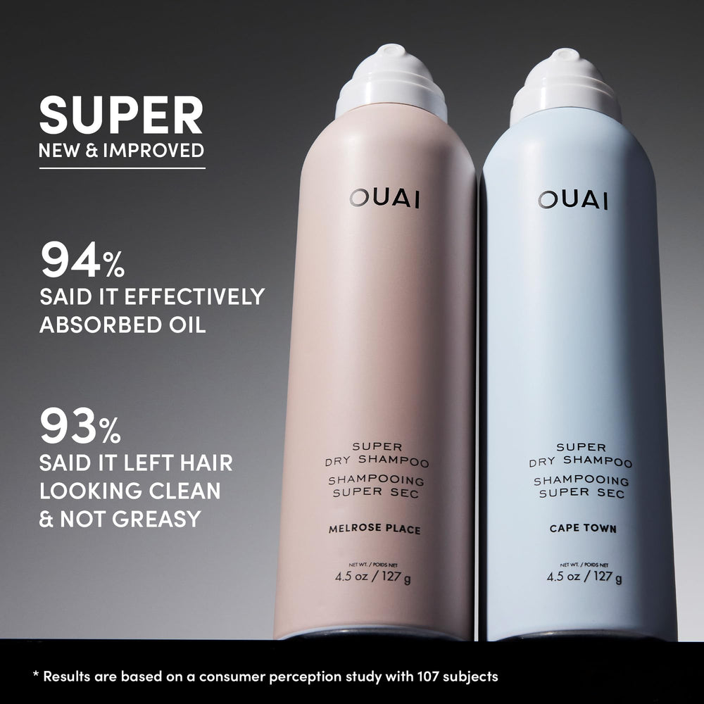OUAI travel-size aerosol can on bathroom shelf