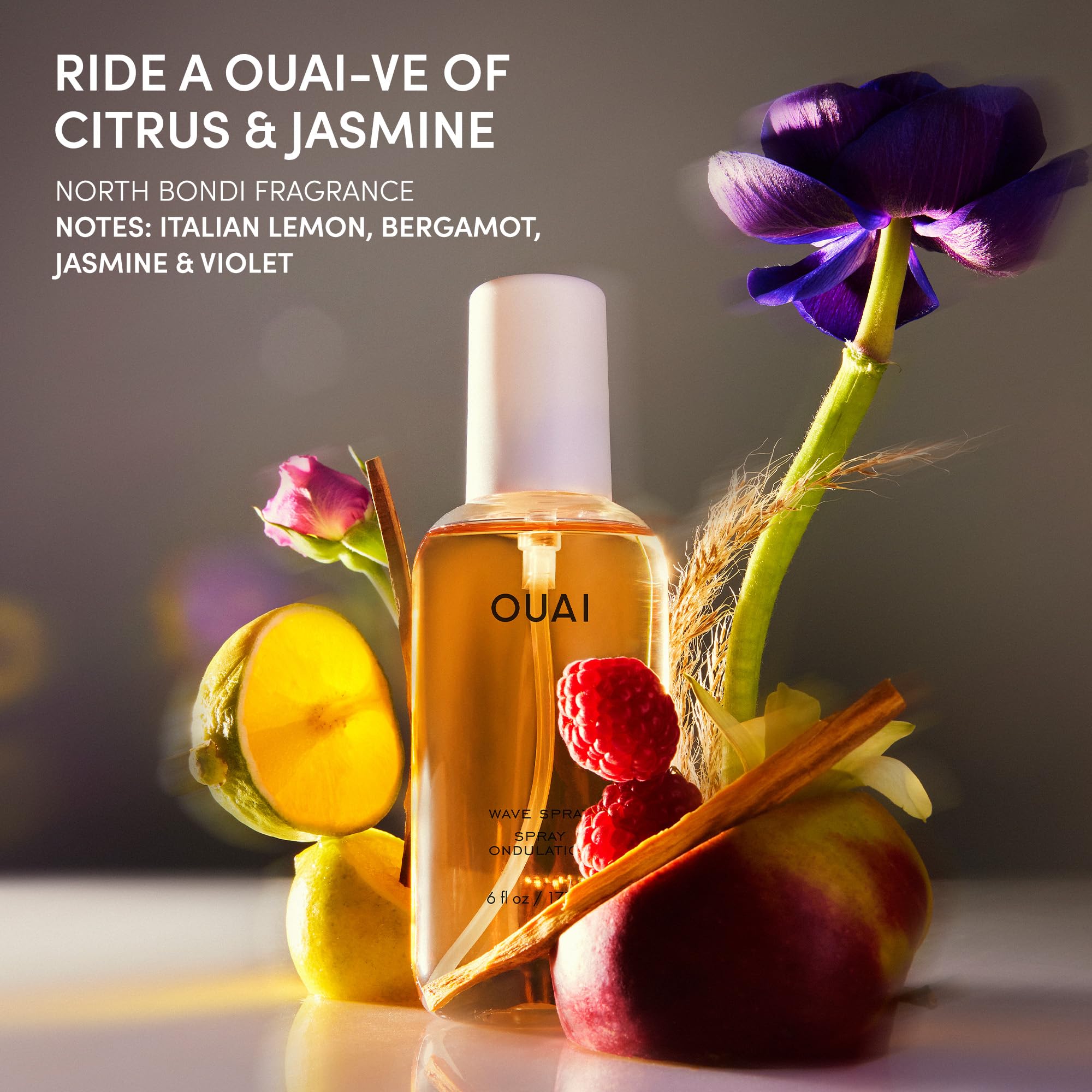 OUAI Travel Size Wave Spray compact packaging for on-the-go styling.
